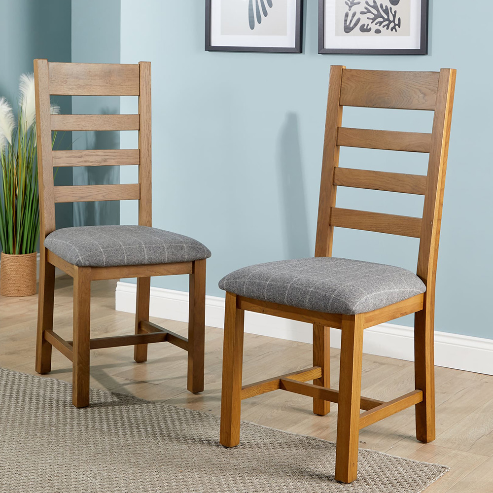 Home Source Holcombe Grey Smoked Oak High Slatted Back Dining Chair 2 Pack Image 1