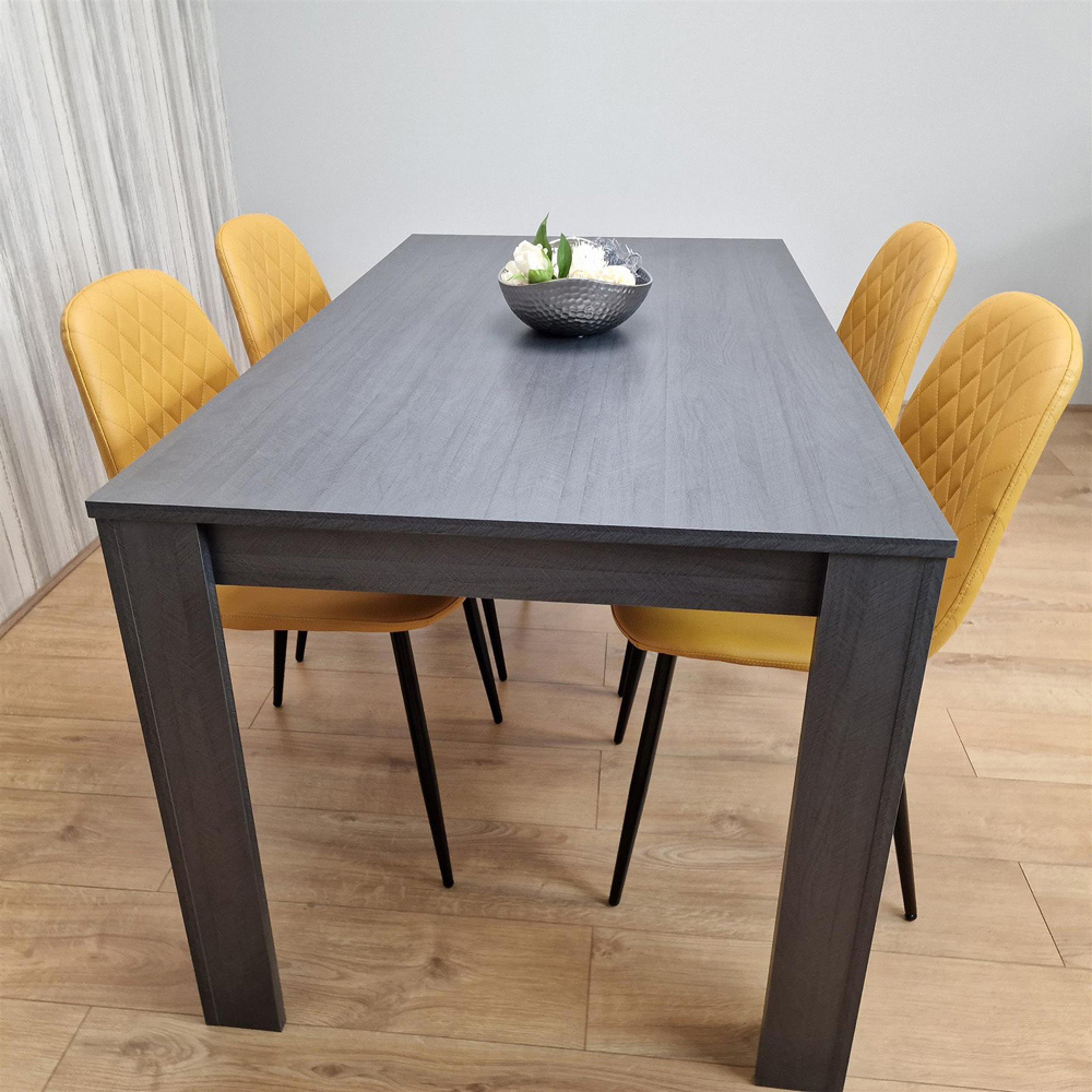 Kosy Koala 4 Seater Faux Leather Gem Pattern Dining Set Dark Grey and Mustard Image 2