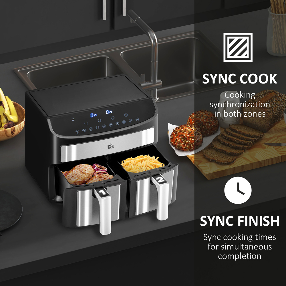 HOMCOM 800-174V70BK Black 8L Oil Free Dual Air Fryer 2400W Image 6