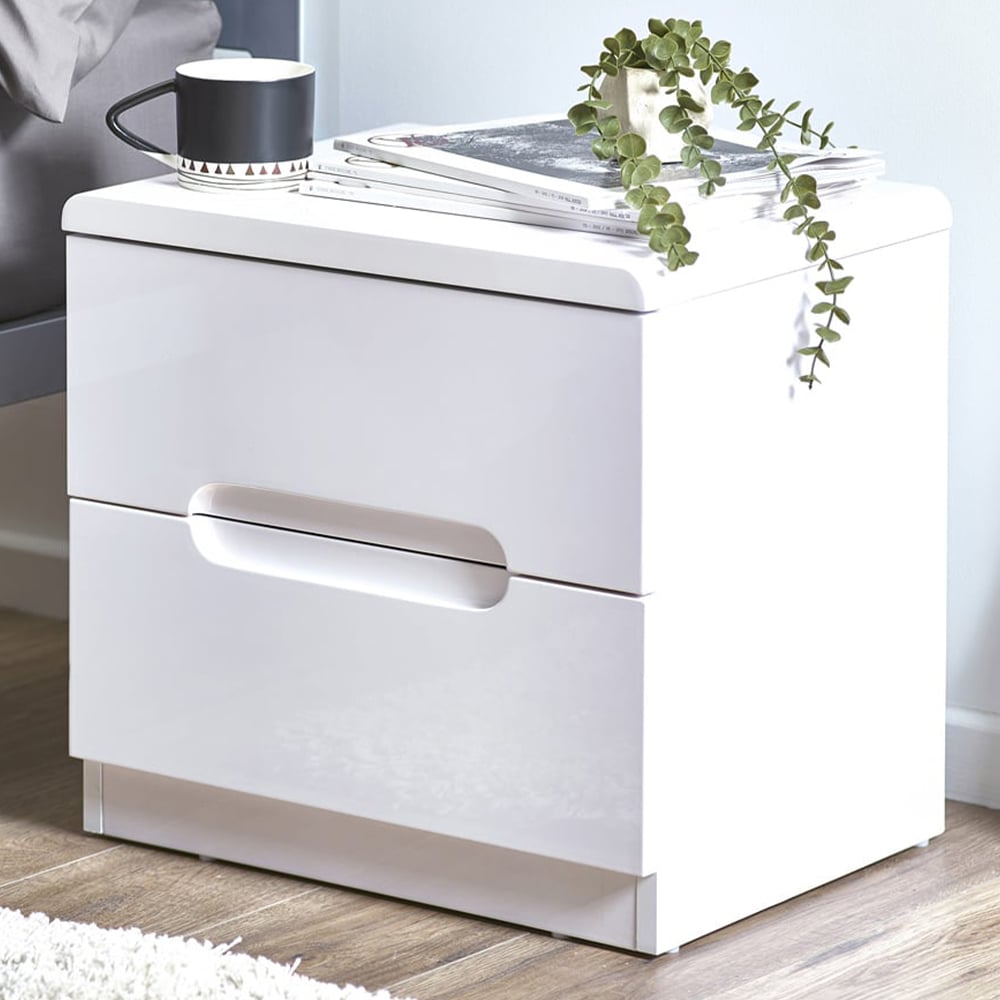Julian Bowen Manhattan 2 Drawer White Bedside Table Image 1