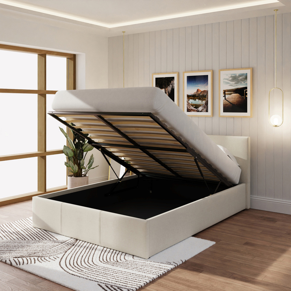 GFW Small Double Natural Hopsack Fabric End Lift Ottoman Bed with Memory Pocket Spring Mattress Image 9