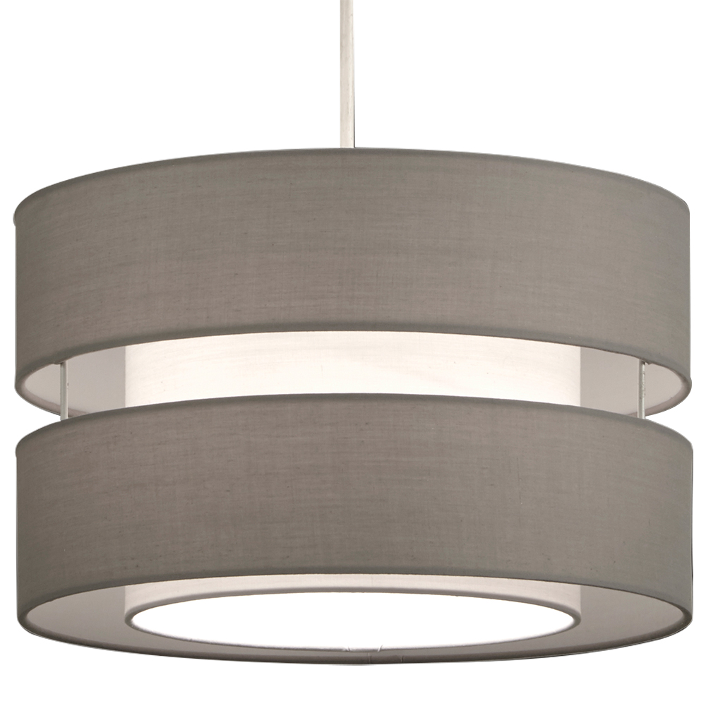 Kliving 2 Tier Grey Fabric Shade Pendant Light Image 1