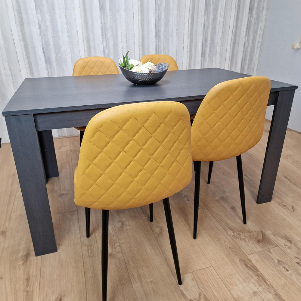 Portland Wood 4 Seater Dining Set Dark Grey and Mustard Image 1