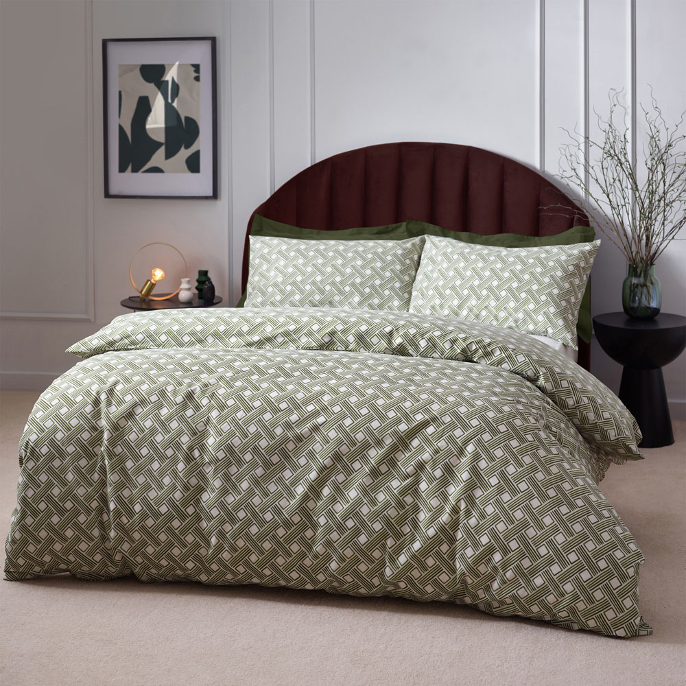 Hoem Alexa Super King Olive Abstract Geometric Duvet Set Image 1