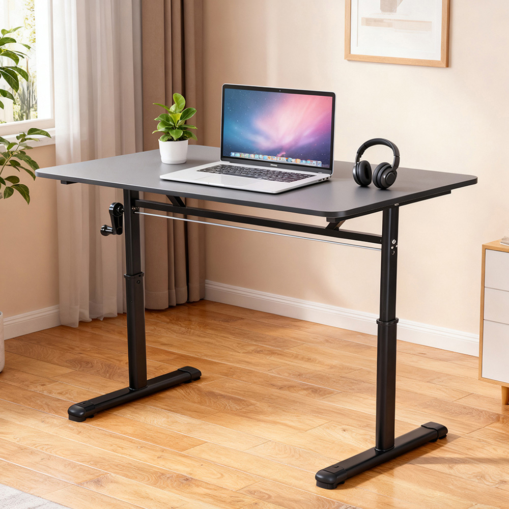 Living and Home Carbon Steel Frame Manual Height Adjustable Laptop Desk Black Image 8