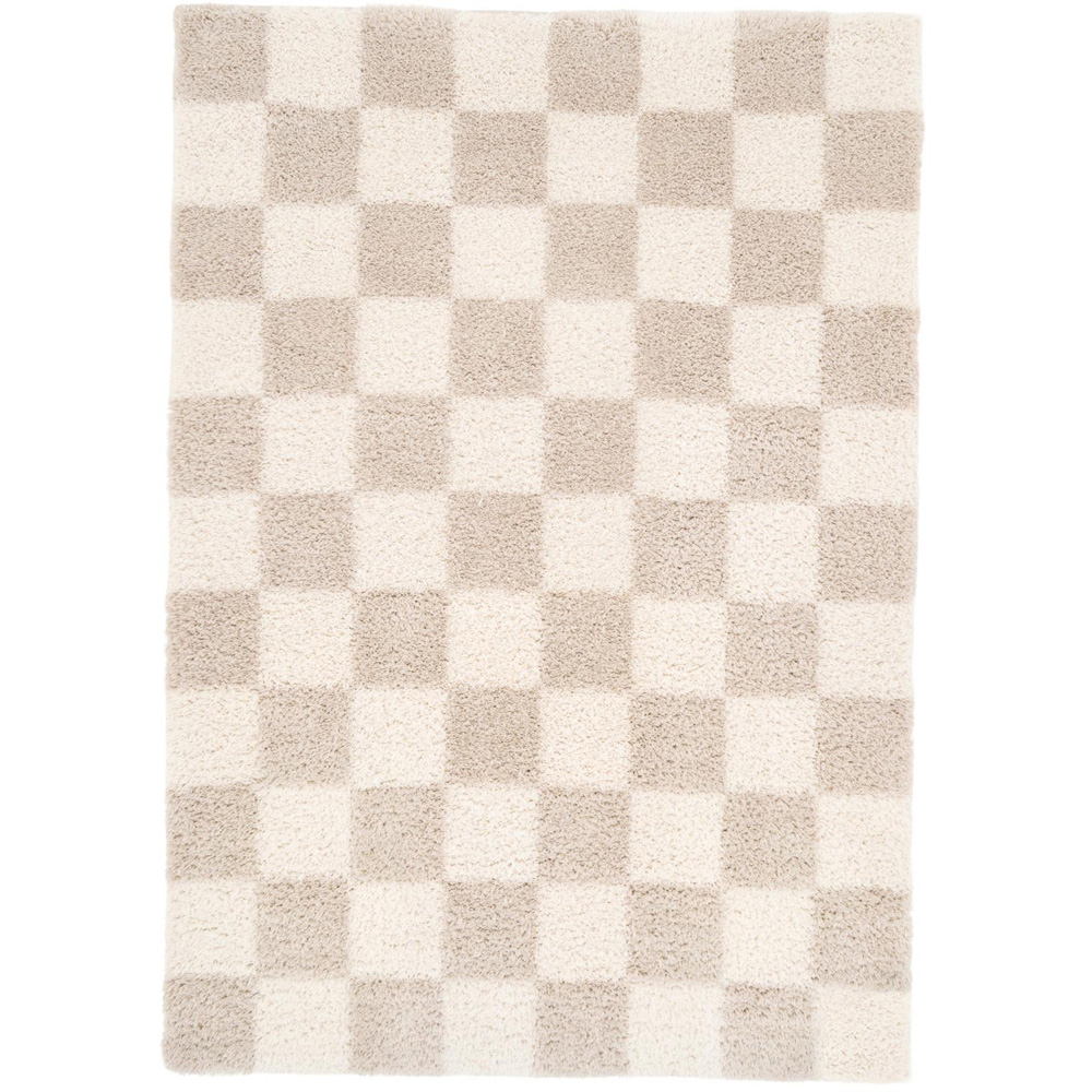 Kukoon Checkers Konnie Cream and Beige Checkerboard Soft Rug 80 x 150cm Image 2
