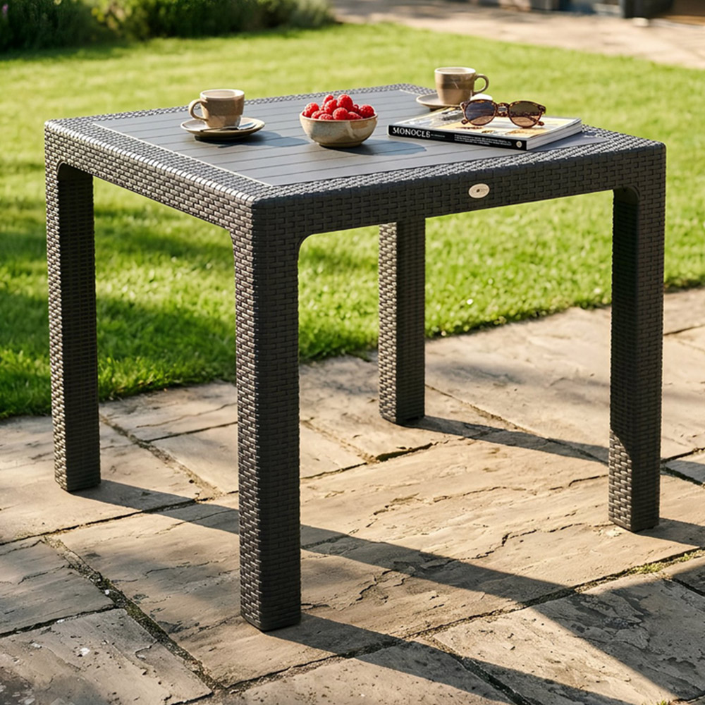Harbour Housewares Noble 4 Seater Rattan Effect Garden Dining Table Anthracite Image 1