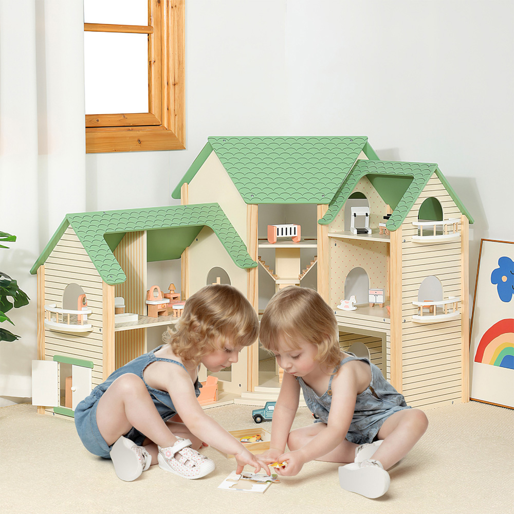 Costway 36 Piece Green Wooden Dollhouse Set Image 4