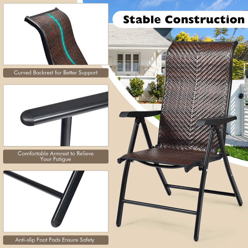 Costway Foldable Rattan Reclining Chair with Widened Armrest Image 4