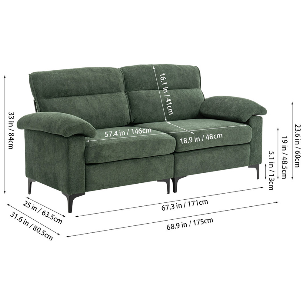 Living and Home 2 Seater Green Chenille Sofa Image 9
