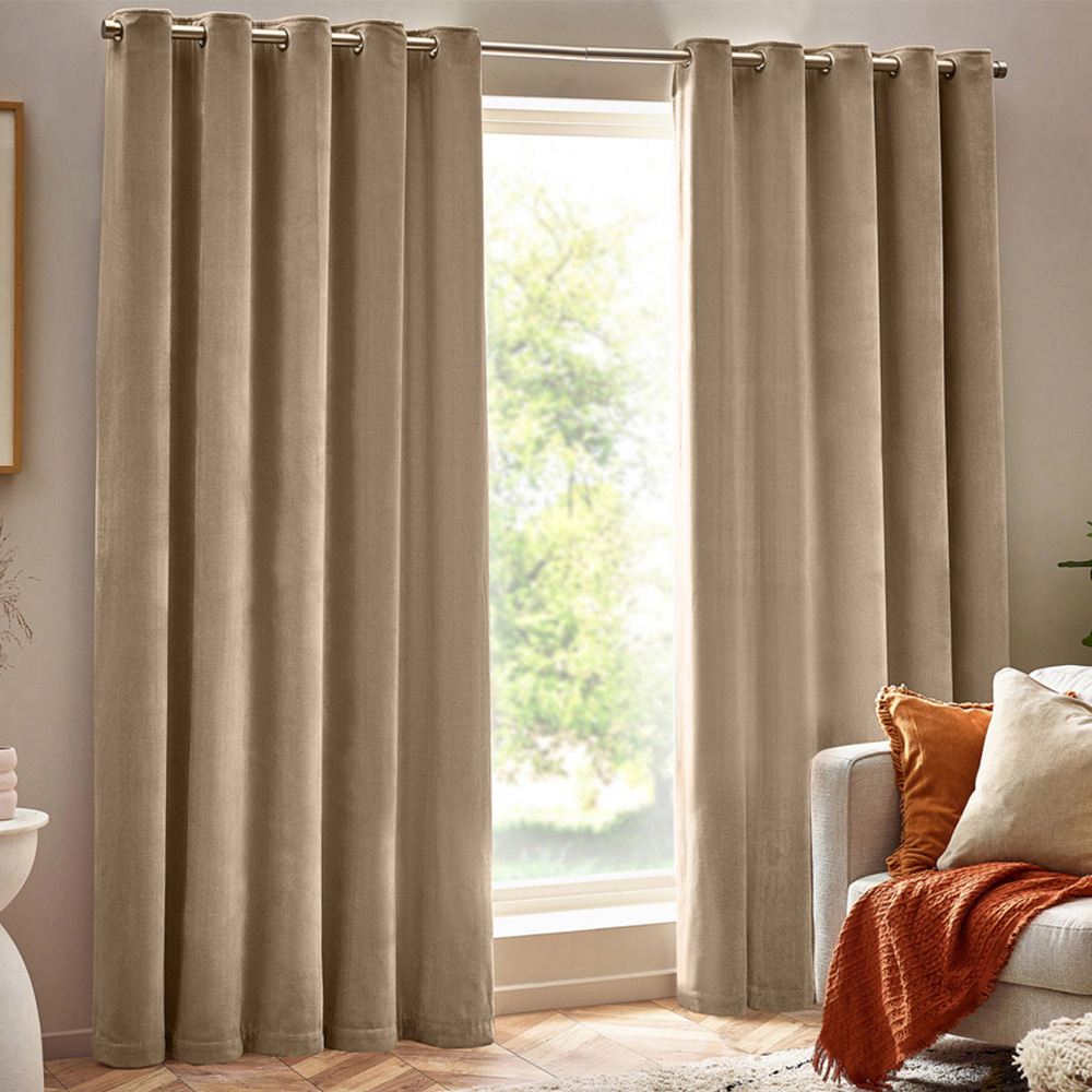 Yard Natural Heavy Chenille Velvet Eyelet Curtain 229 x 183cm Image 1