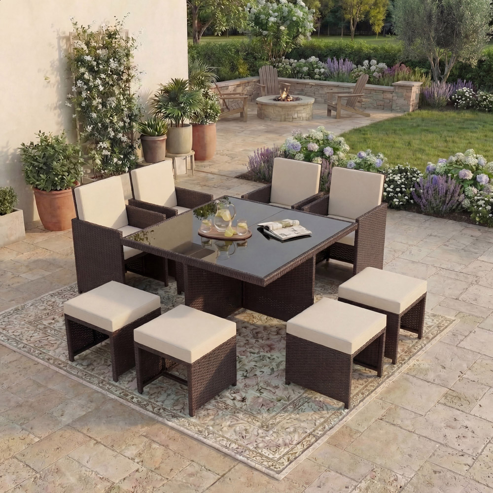 GARDEN VIDA Cuba 8 Seater Brown PE Rattan Garden Dining Set with Cover Image 3