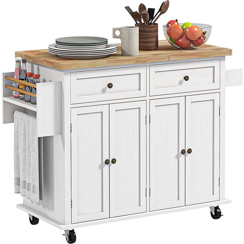 HOMCOM 4 Door 2 Drawer White Rolling Kitchen Storage Cart Image 1