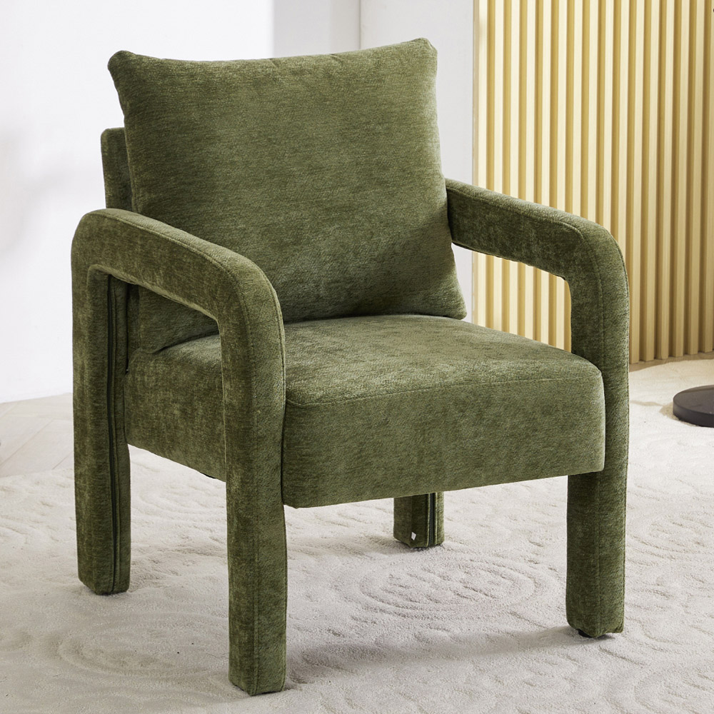 Living and Home Green Chenille Upholstered Accent Chair with Lumbar Pillow Image 7