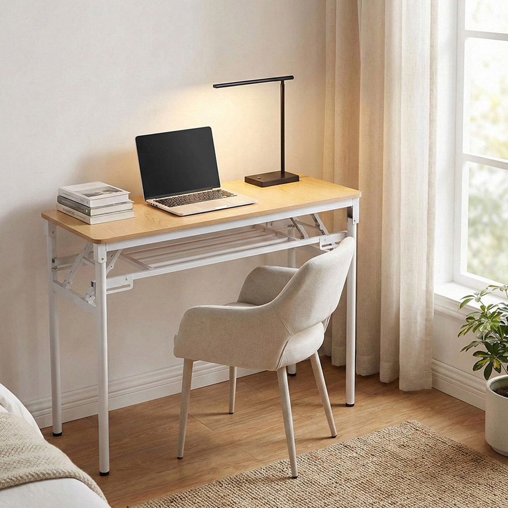 Living and Home Single Shelf Metal Frame Foldable Laptop Desk Natural 80cm Image 7