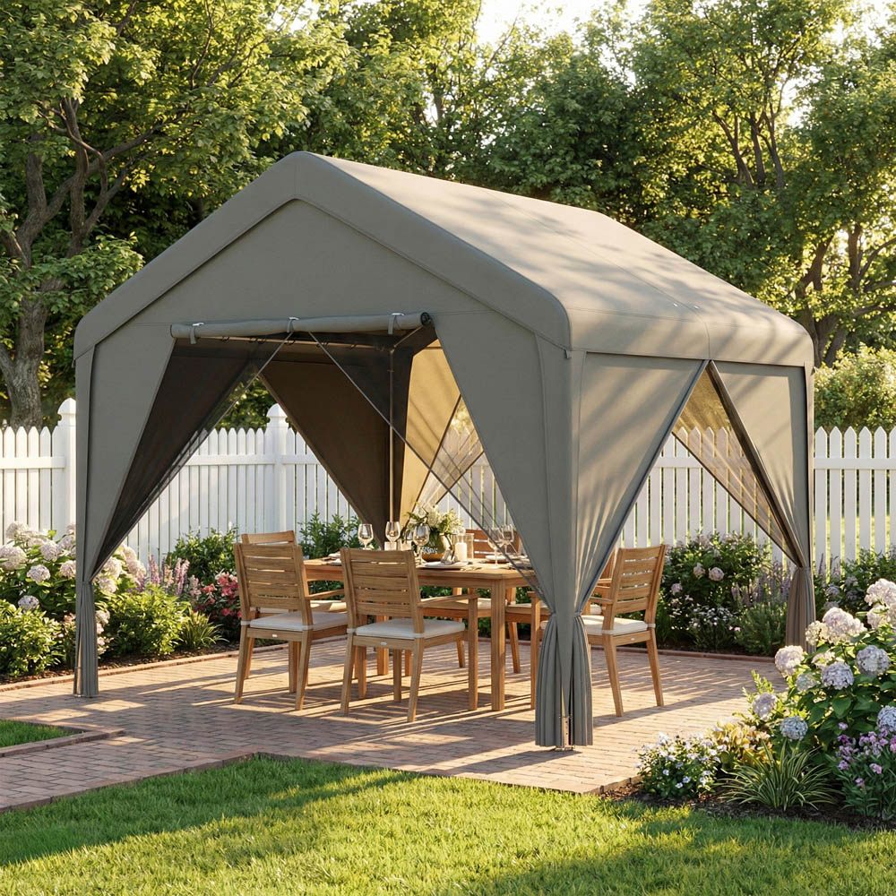 Outsunny 3 x 3m Dark Grey Gazebo with Netting and Curtain Image 3