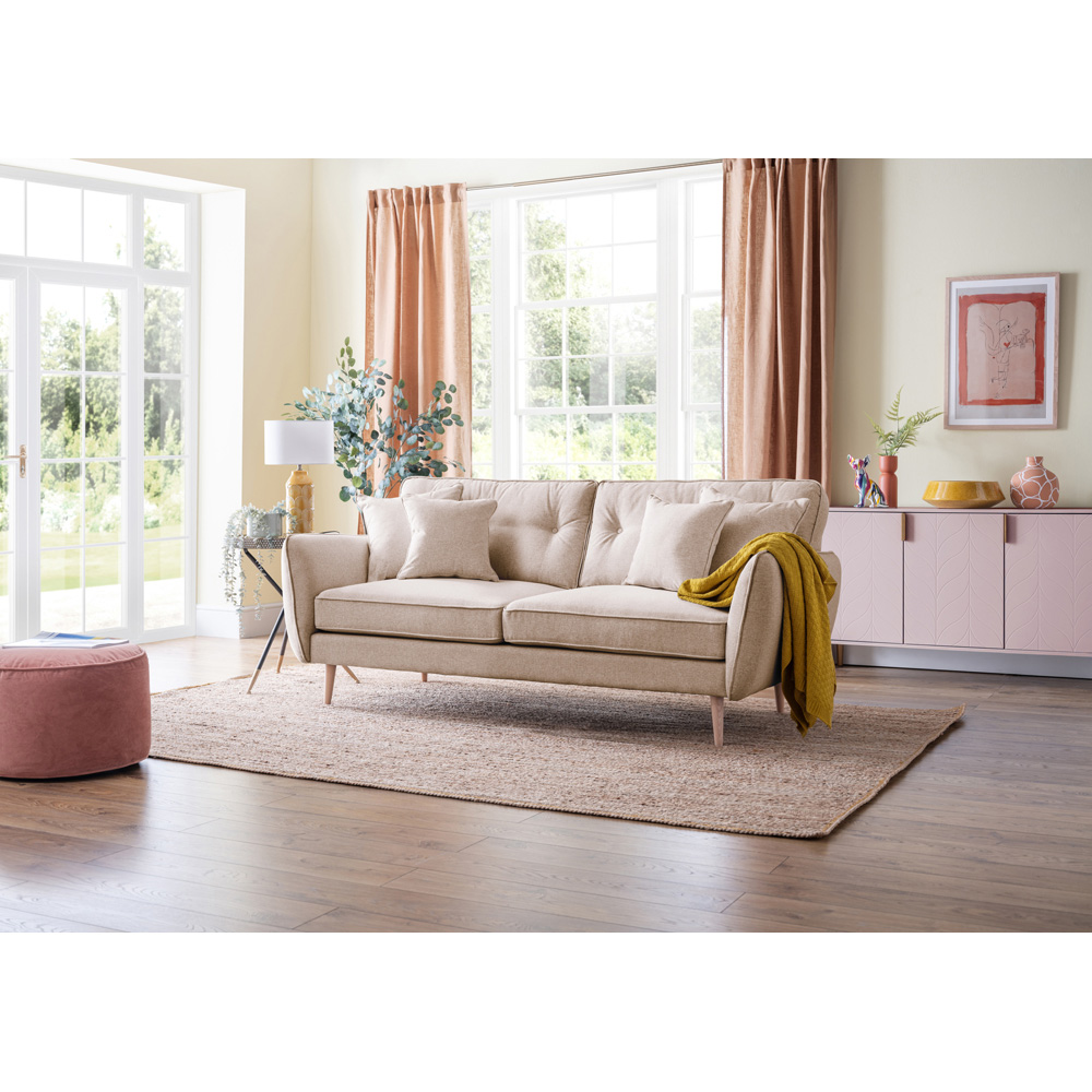Opry Faro 3 Seater Button Back Beige Sofa Image 5