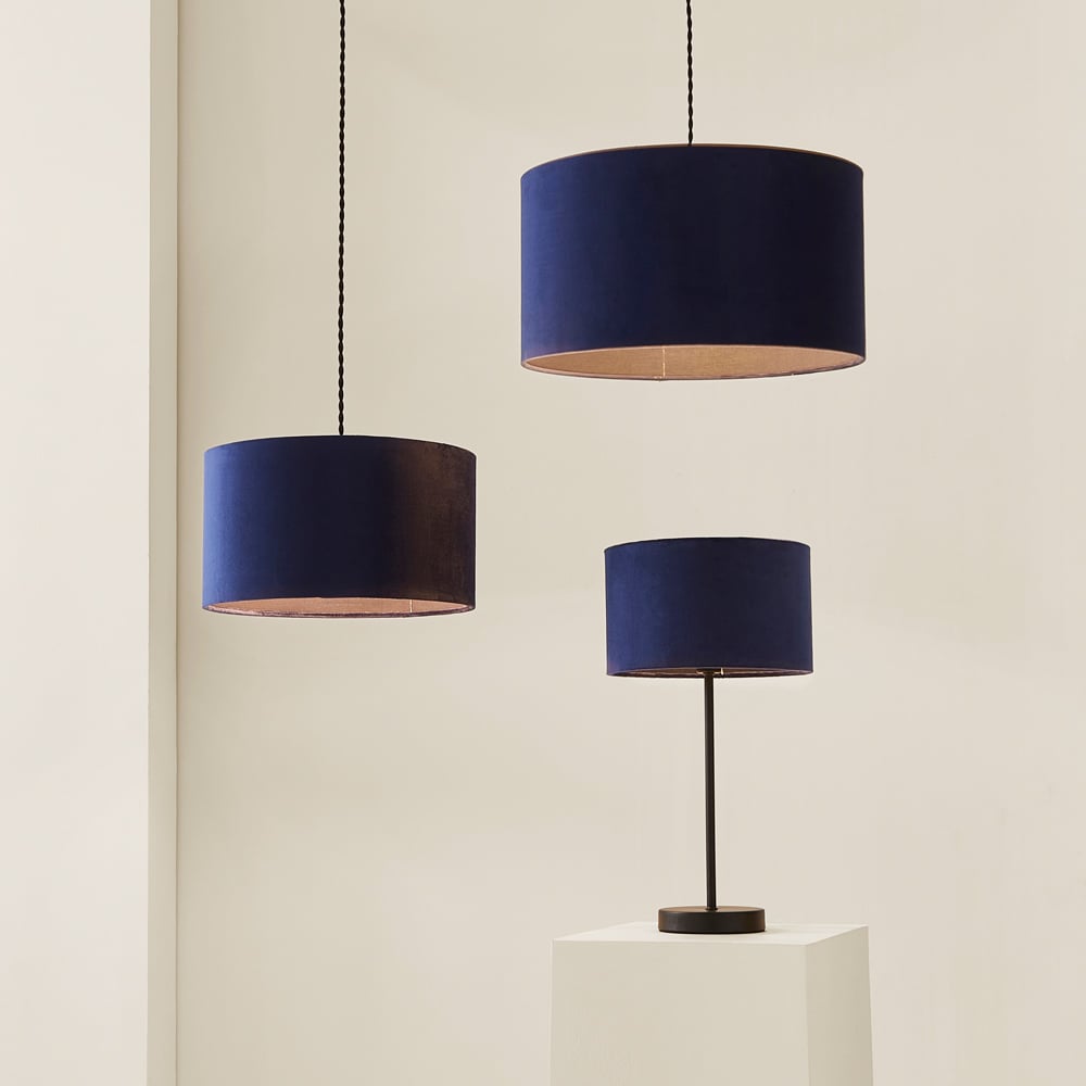 ValueLights Reni Navy Velvet Drum Ceiling Lamp Shade 45cm Image 7