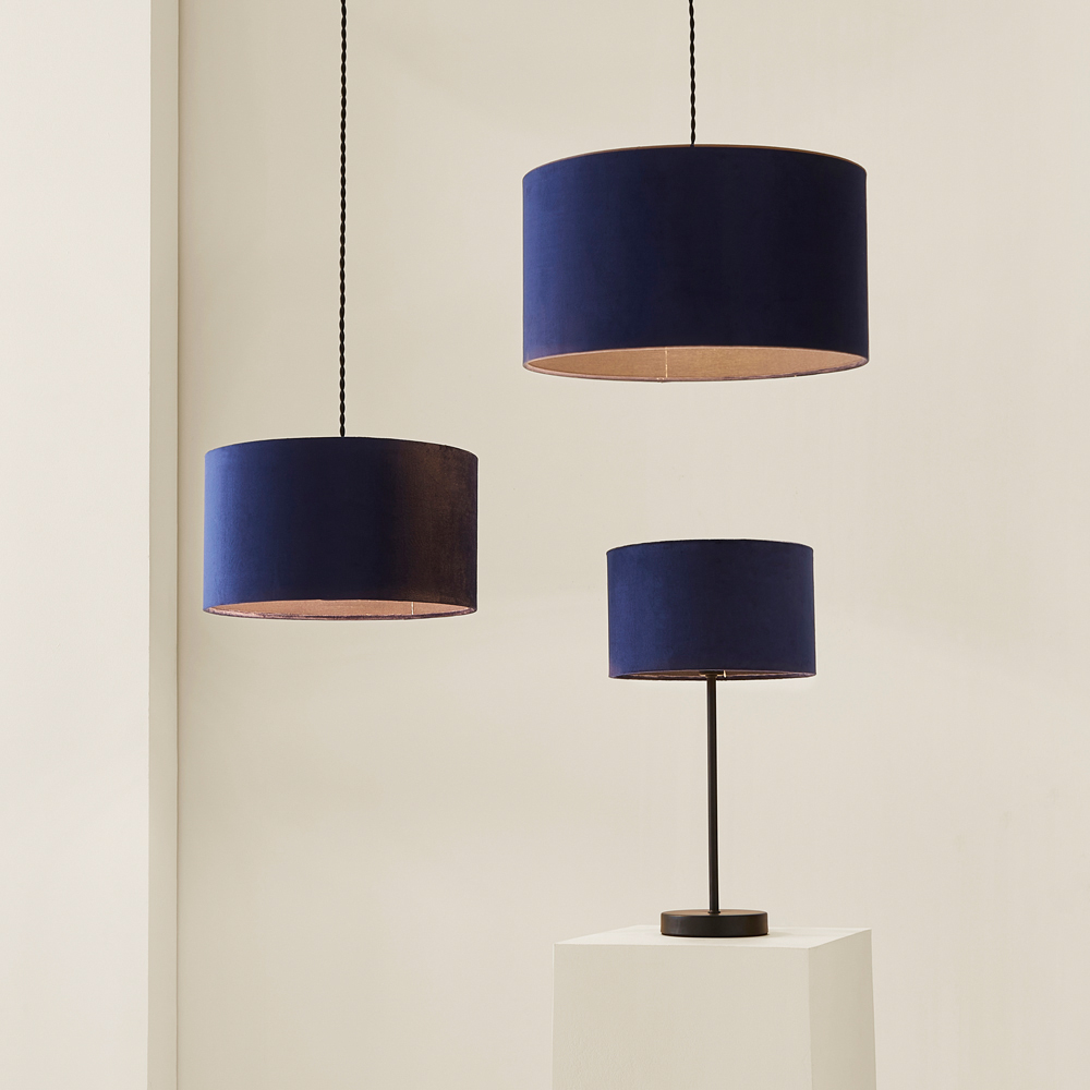ValueLights Reni Navy Velvet Drum Ceiling Lamp Shade 25cm Image 7