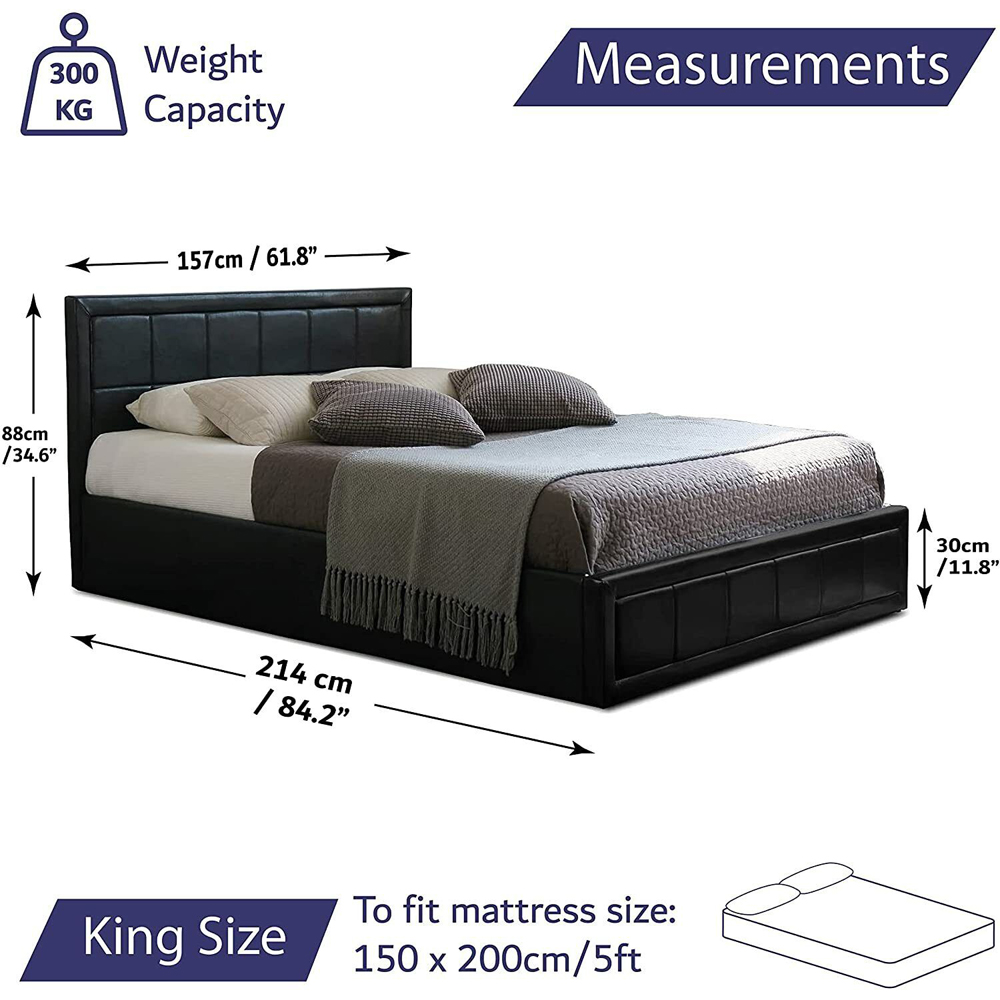 Home Treats King Size Black Leather Ottoman Storage Bed Image 6