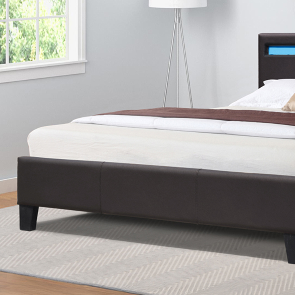 Comfy Living Double Brown Faux Leather Bed Frame with LED Strip Image 3
