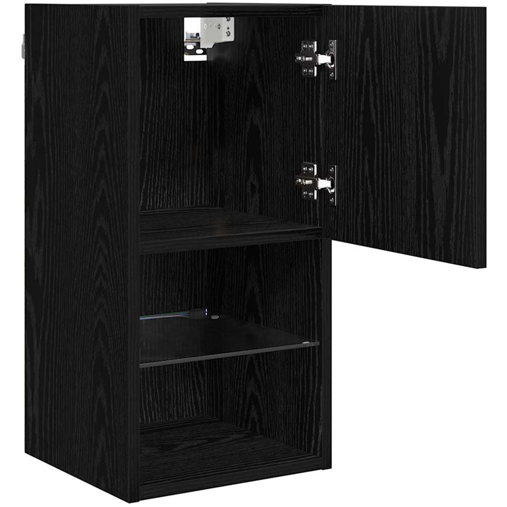 vidaXL Single Door 2 Shelf Black Oak Wall Mounted LED TV Unit Image 5