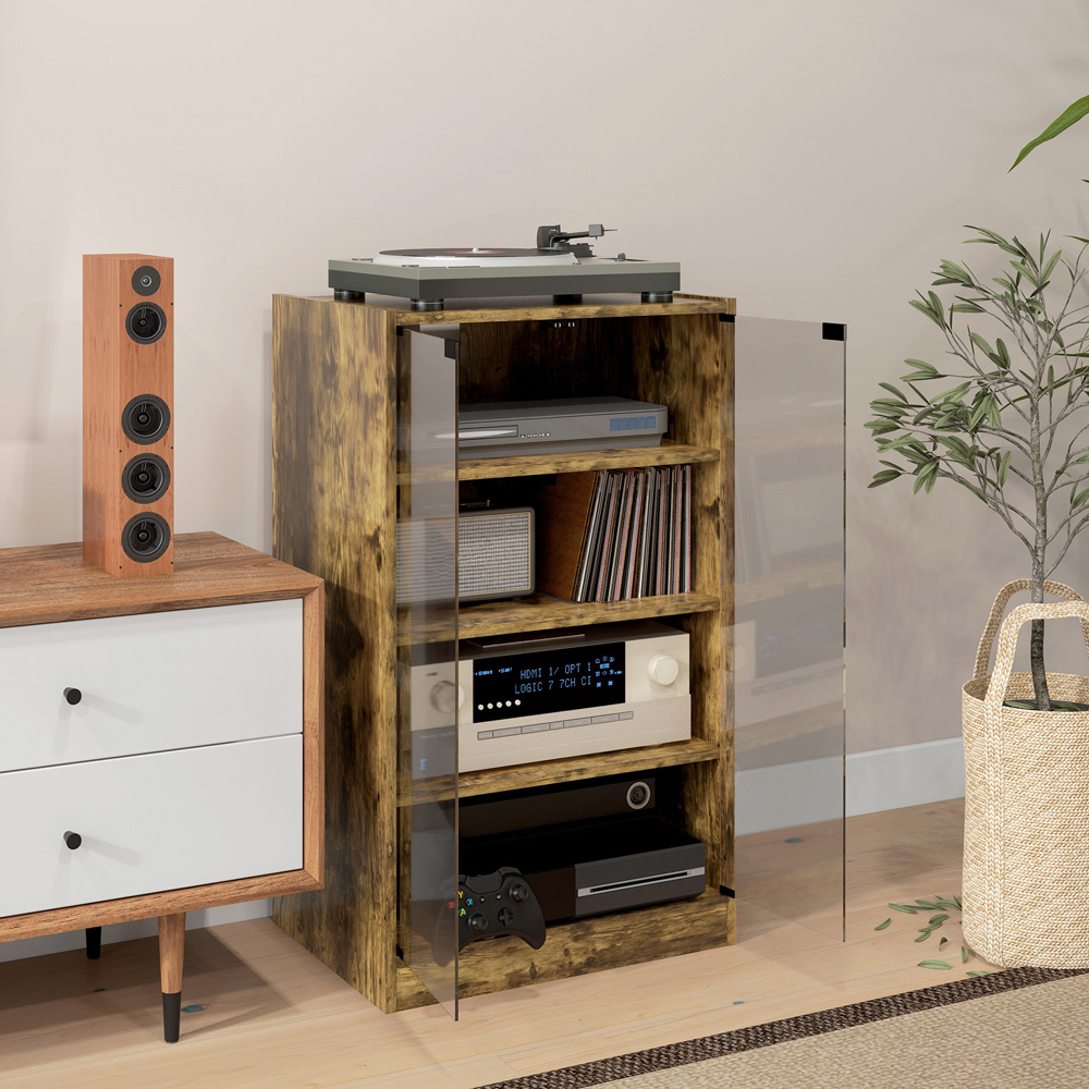 HOMCOM 4-Tier Rustic Brown Hi-Fi Stand with Adjustable Shelves Image 3