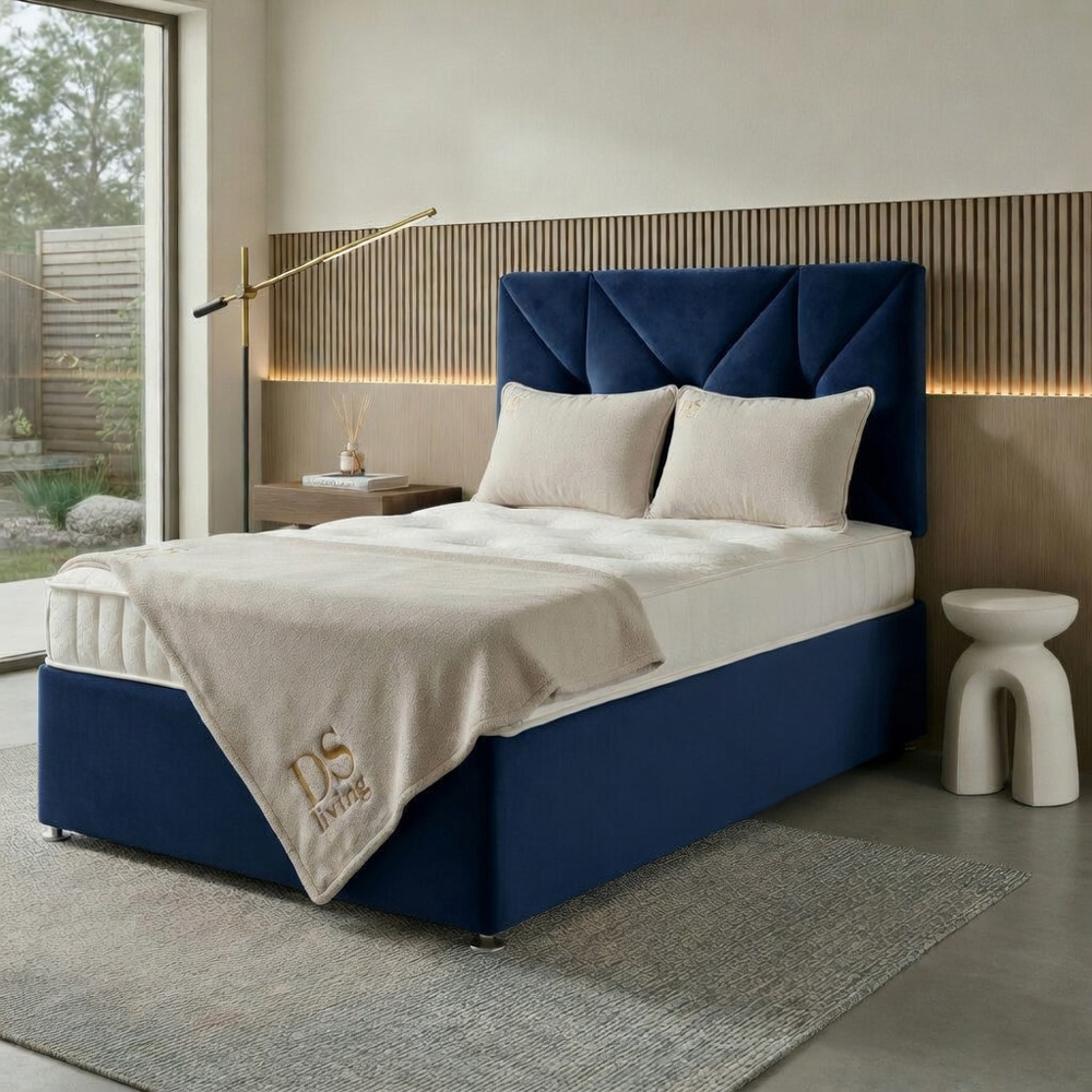 DS Living Eclipse Single Dark Blue Plush Velvet Ottoman Bed Image 4