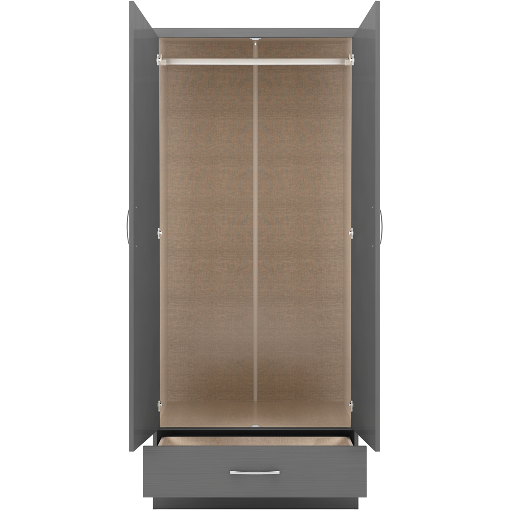 Seconique Nevada 2 Door Single Drawer 3D Effect Grey Wardrobe Image 4