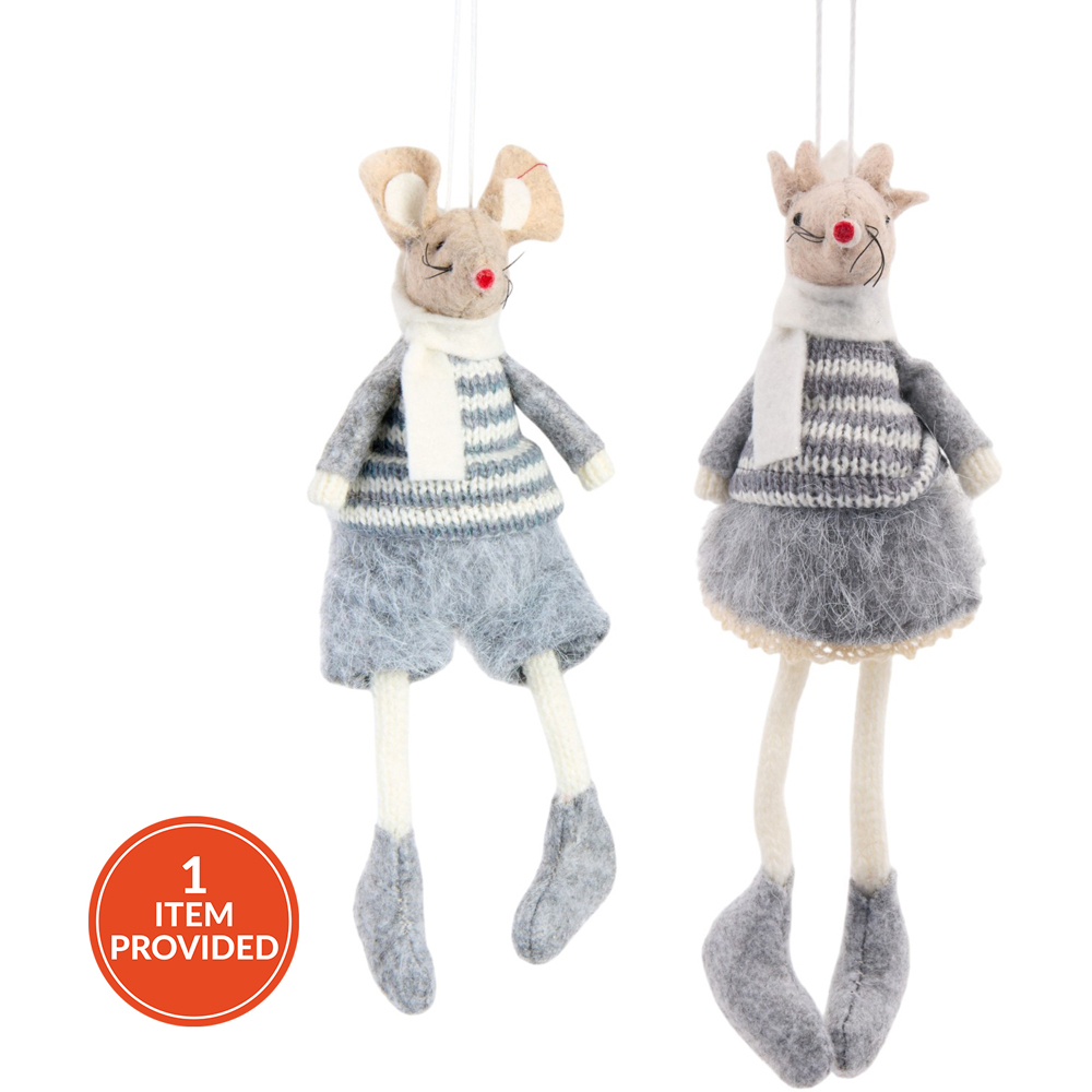 Grey Scandi Mouse Hanging Decoration Image 1