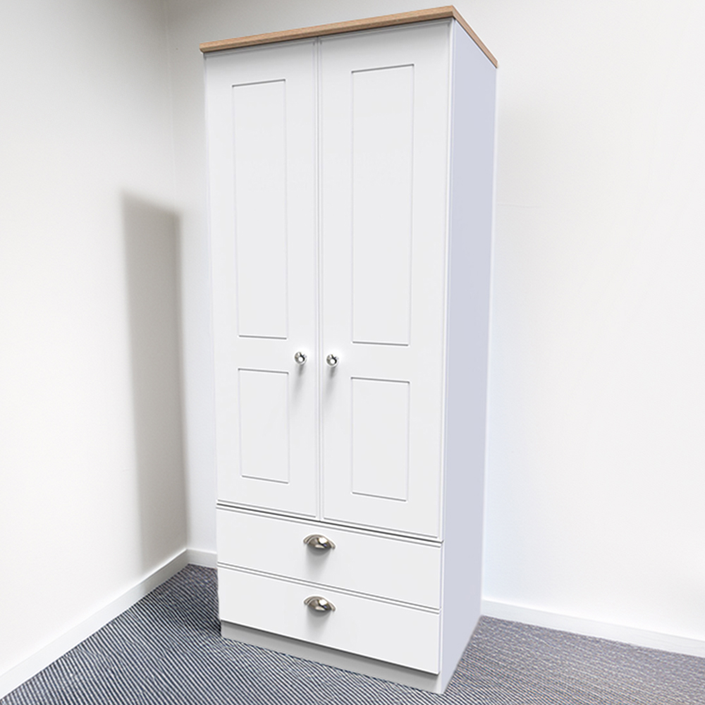 Crowndale Victoria 2 Door 2 Drawer White Ash and Oak Wardrobe Image 1
