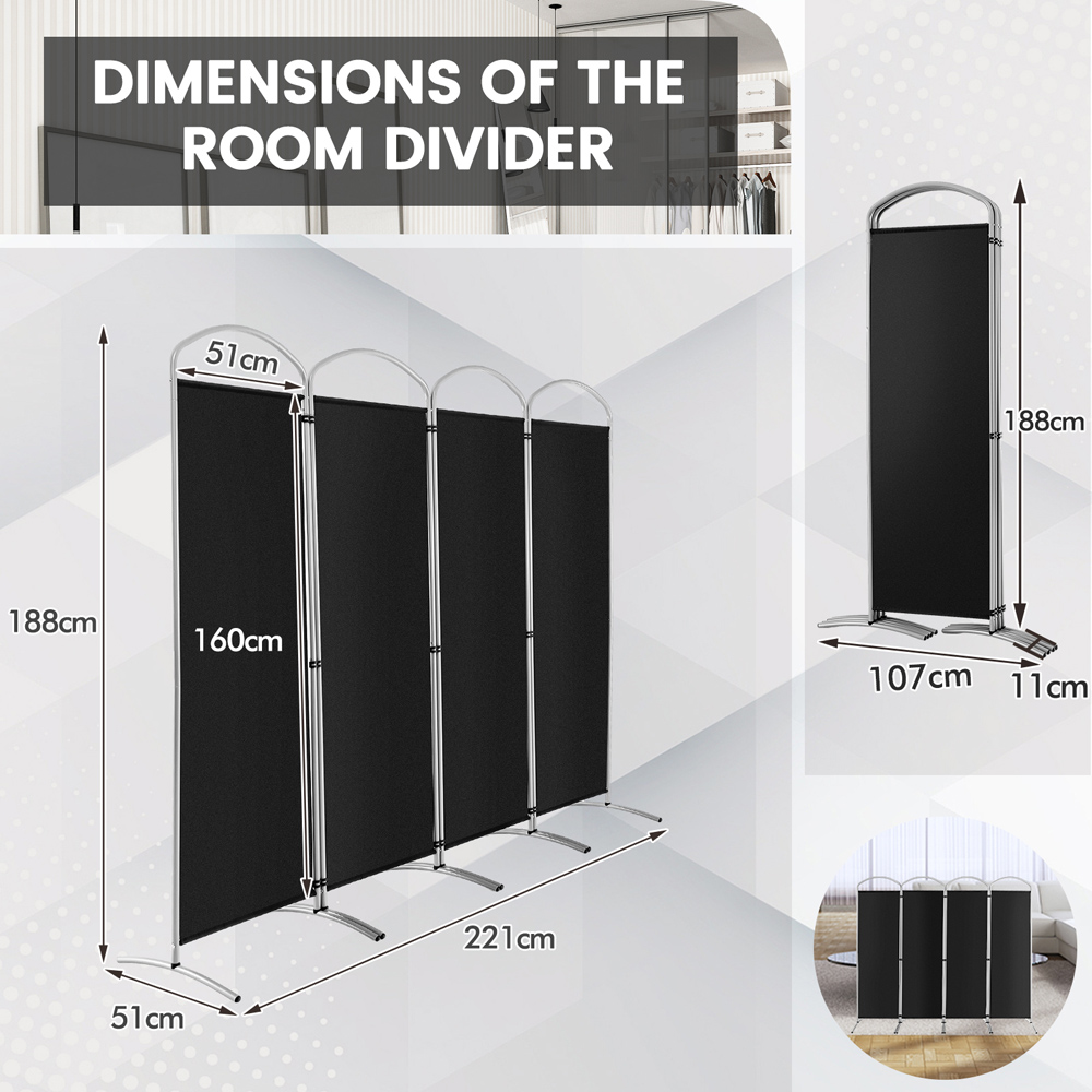 Costway 4 Panel Black Freestanding Folding Room Divider Image 9
