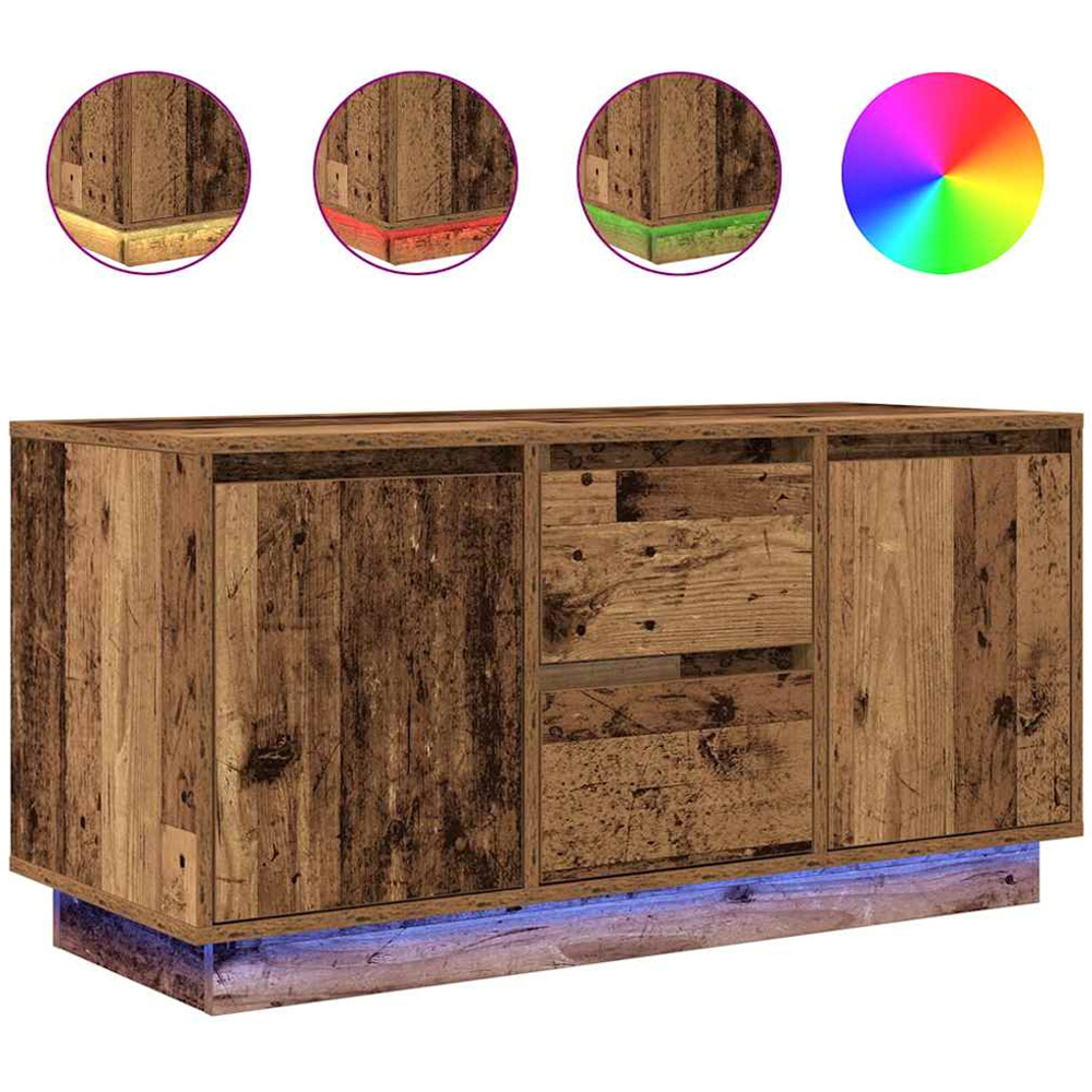 vidaXL 2 Door 2 Drawer Old Wood LED TV Cabinet Image 2