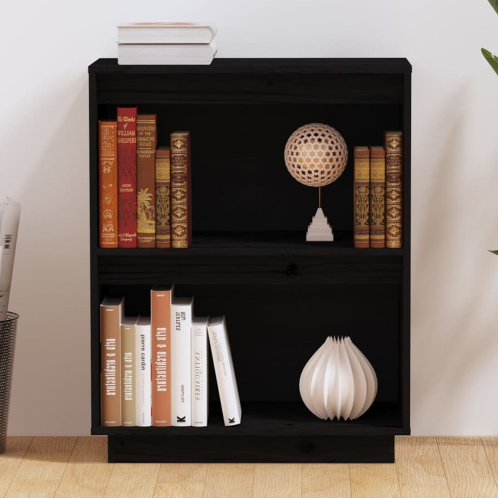 vidaXL 2 Open Shelf Black Solid Pine Wood Console Cabinet Image 1