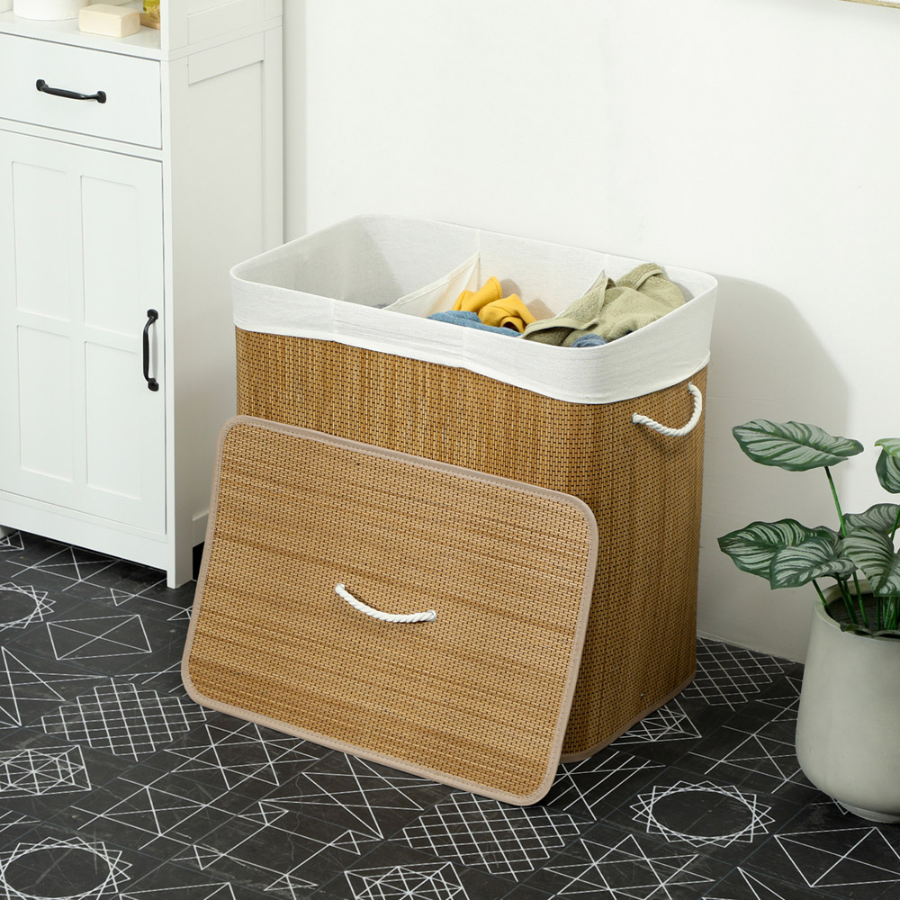 HOMCOM Brown Laundry Basket with Lid 144L Image 4