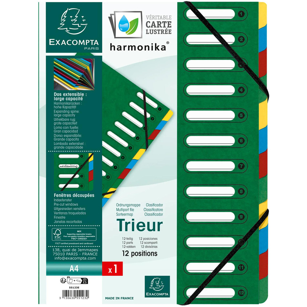 Exacompta Harmonika 12 Sections Green A4 Multi Part File 6 Pack Image 6