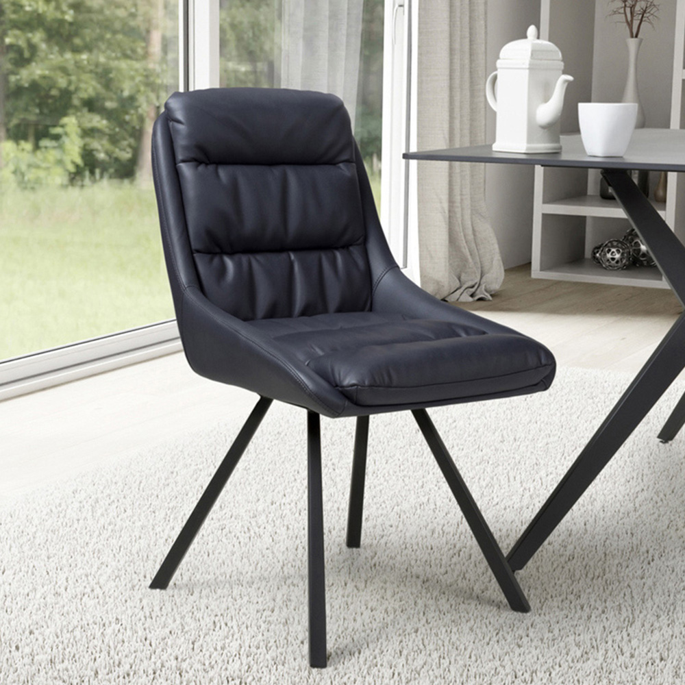 Arnhem Set of 2 Midnight Blue Swivel Leather Effect Dining Chair Image 1
