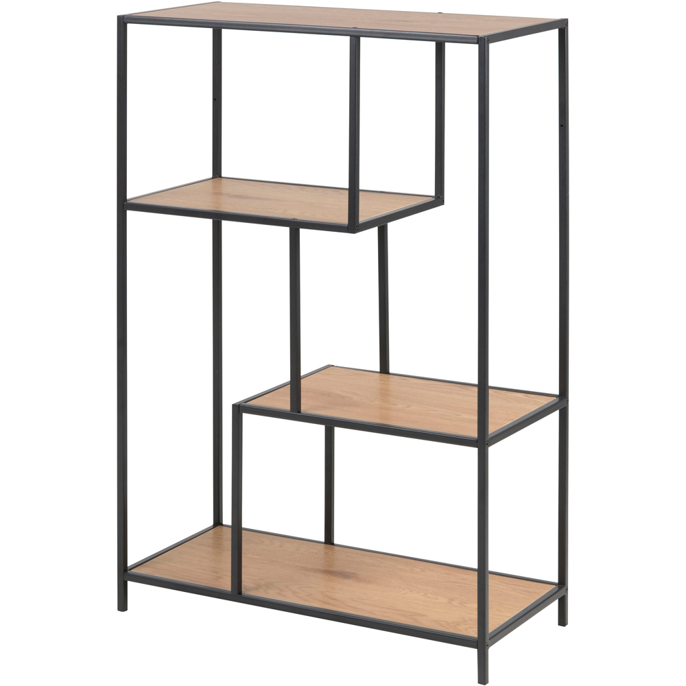 Florence Seaford 3 Shelf Oak and Black Metal Asymmetrical Bookcase Image 2