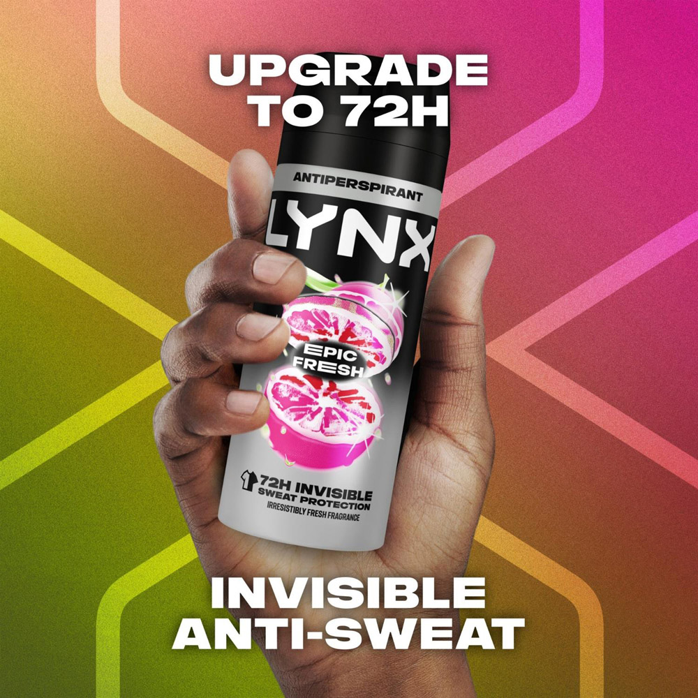 Lynx Epic Fresh 72H Sweat Protection Anti-Perspirant Aerosol Deodorant Body Spray 150ml 36 Pack Image 6