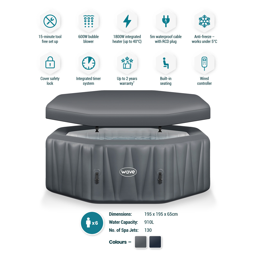 Wave Spas Aegean 6 Person Dark Grey Octagonal Inflatable Hot Tub with EnergySave Bundle Image 5