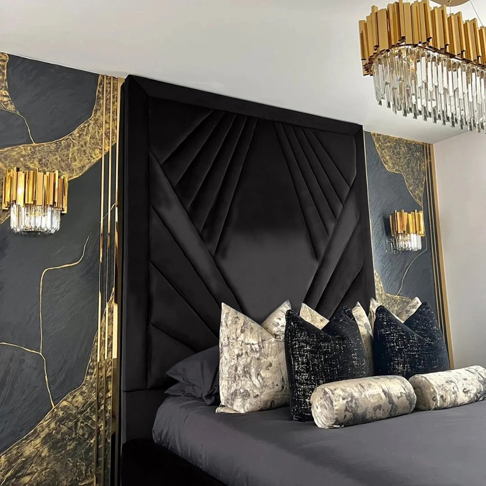 Eleganza Home Solia King Size Black Plush Velvet Bed Frame with Headboard Image 4