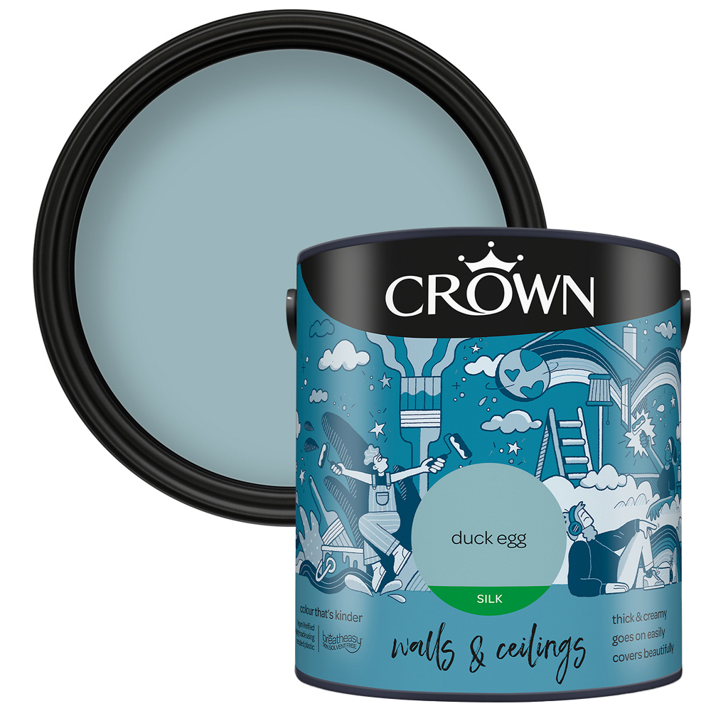 Crown Breatheasy Walls & Ceilings Duck Egg Silk Emulsion Paint 2.5L Image 1