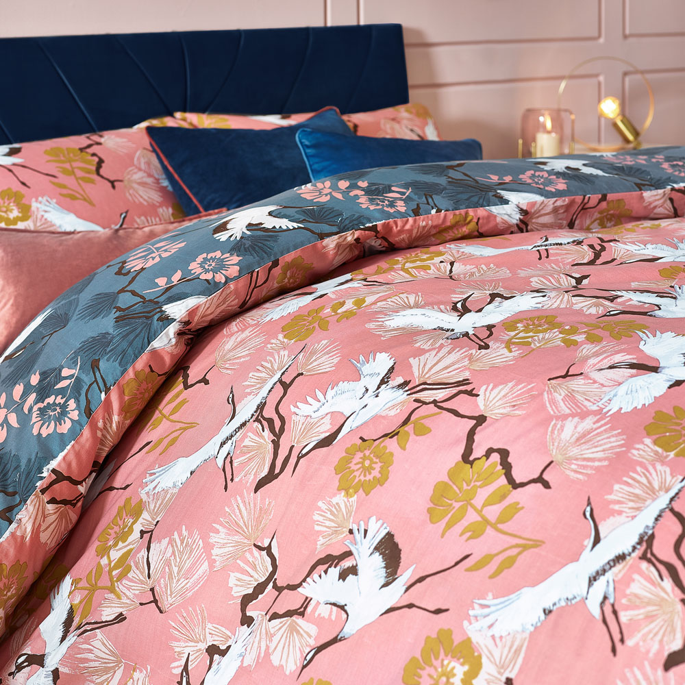 furn. Demoiselle Single Pink Botanical Duvet Cover Set Image 2