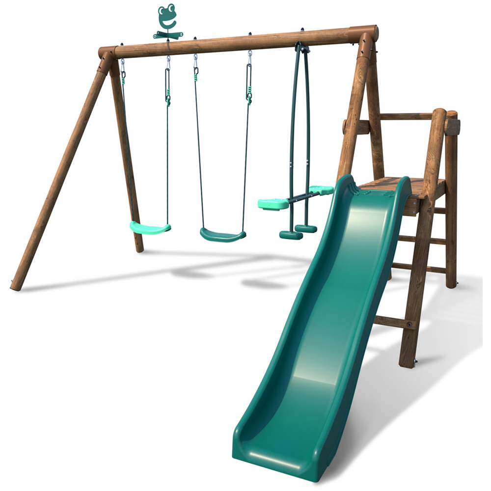 Soulet Figue Kids Wooden Triple Swing Set with Slide Image 4
