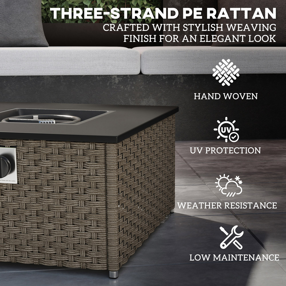 Outsunny 13KW Grey Rattan Propane Gas Fire Pit Table Image 6