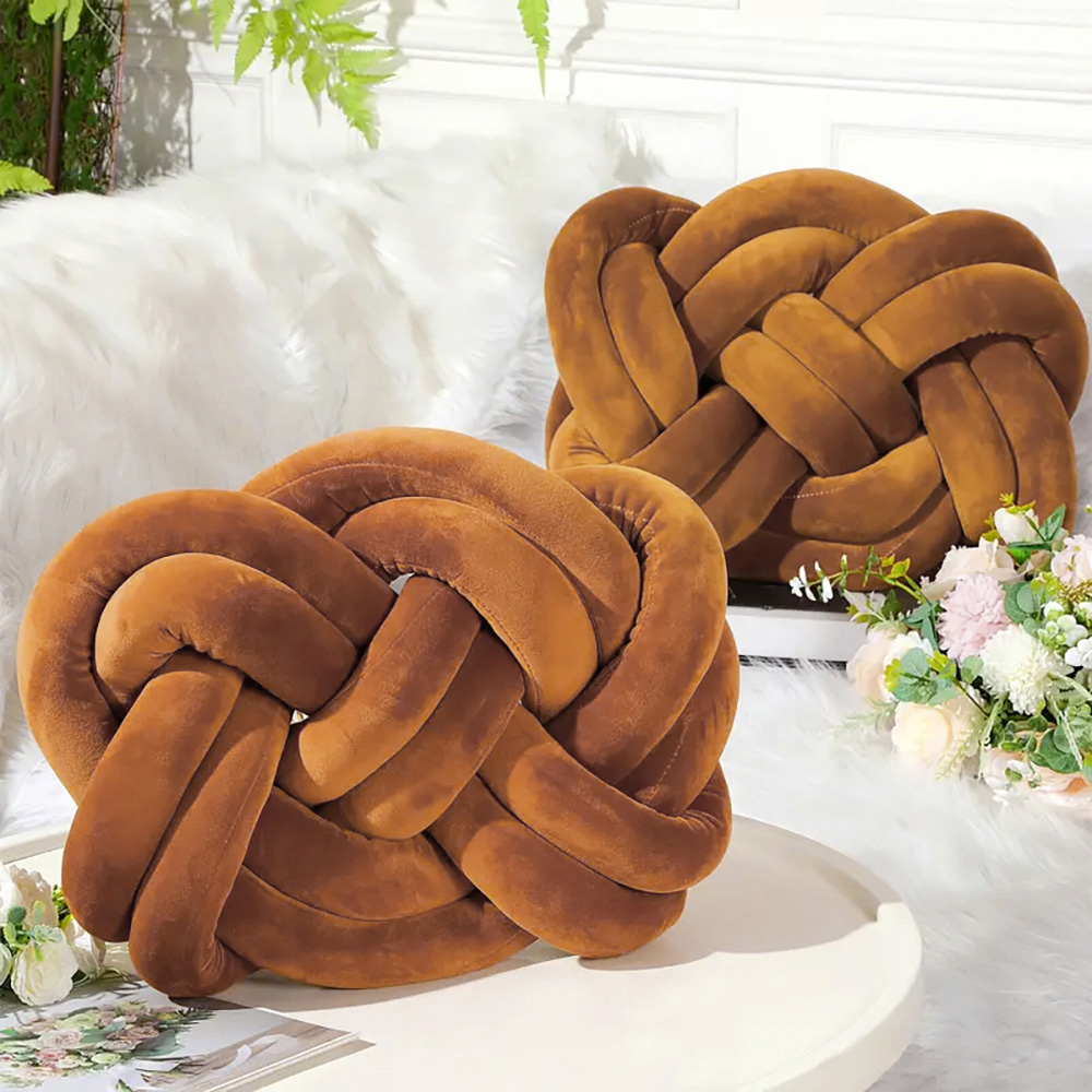 Living and Home Coffee Brown Knotted Sofa Cushion 35 x 45cm 2 Pack Image 7