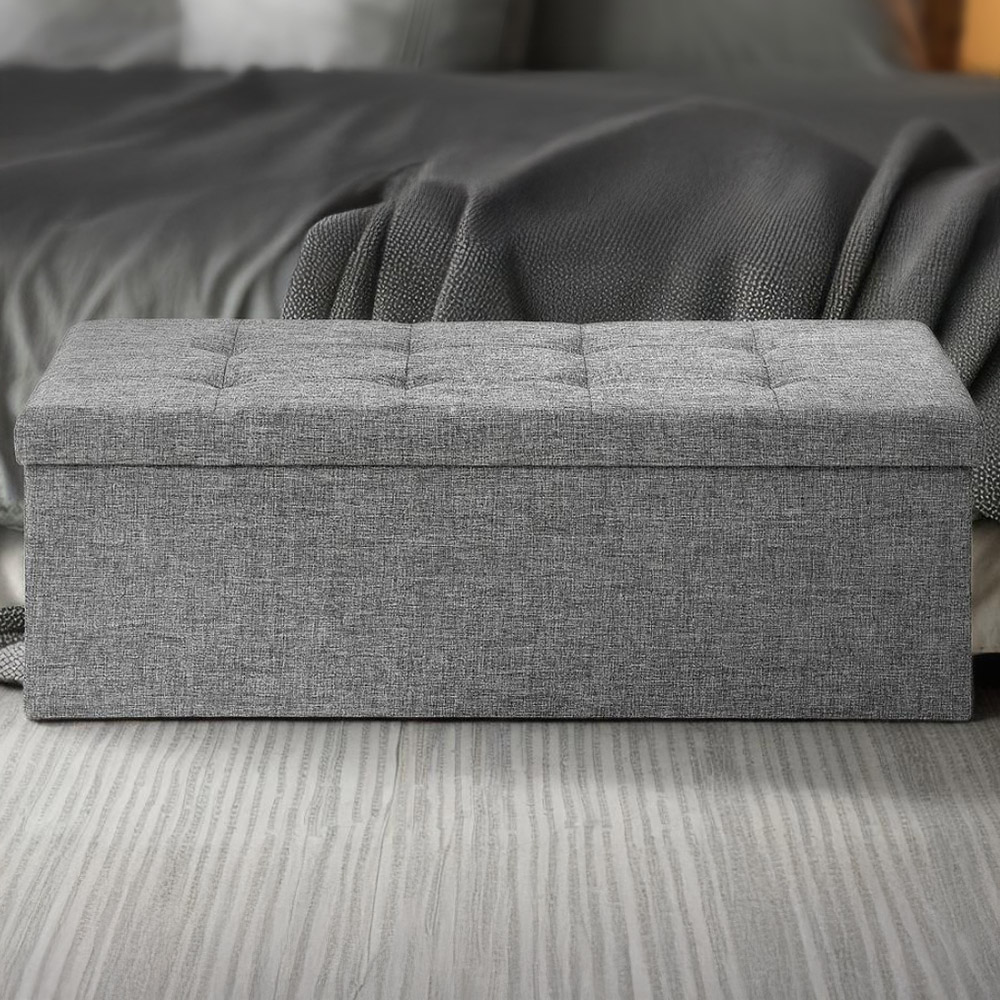 tectake Light Grey Foldable Padded Stool with Storage Image 1