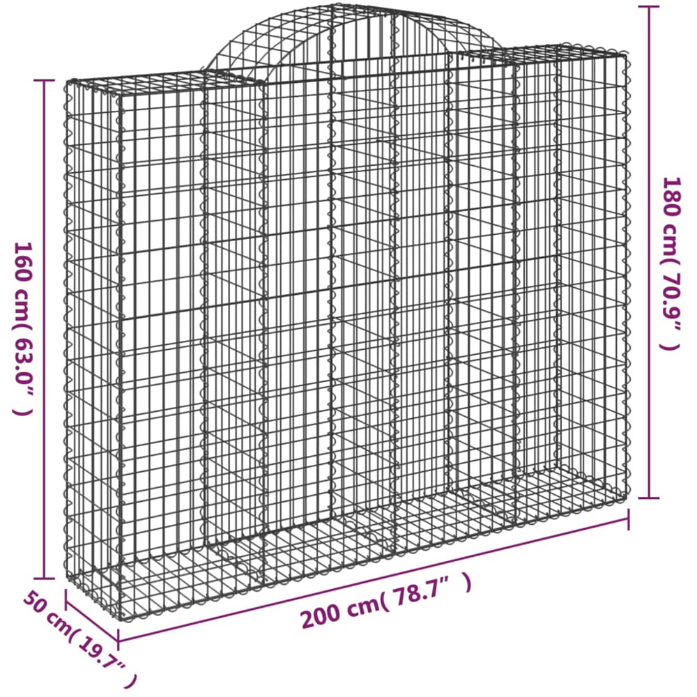 vidaXL Silver Galvanised Iron Arched Gabion Basket 160/180 x 50 x 200cm 4 Pack Image 5