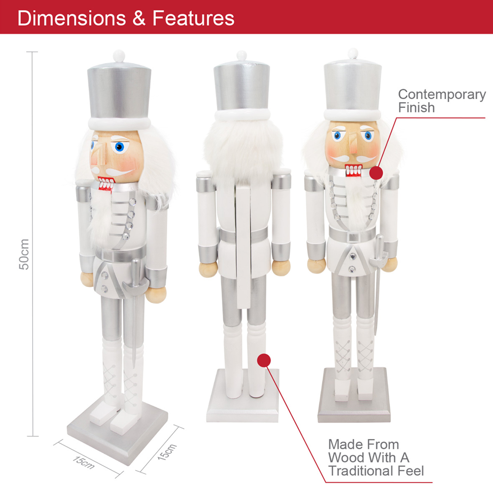 The Christmas Workshop White and Silver Wooden Nutcracker Soldier 50cm Image 9