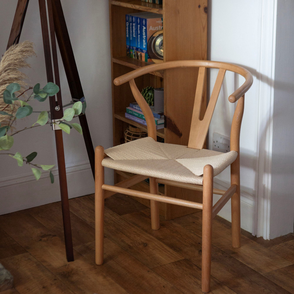 Nicholas Winter Set of 2 Natural Woven Rope Beech Wooden Wishbone Dining Chair Image 4